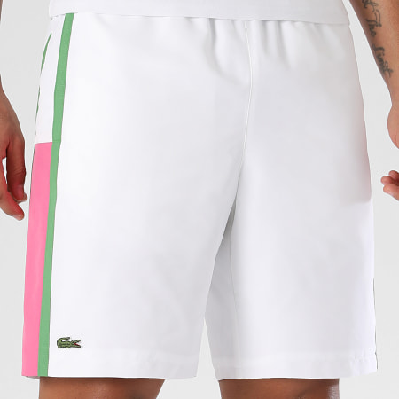 Lacoste - Short Jogging Diamanté Logo Brodé Crocodile Blanc Rose Vert