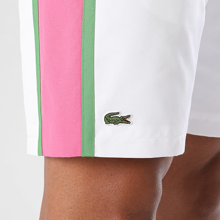 Lacoste - Short Jogging Diamanté Logo Brodé Crocodile Blanc Rose Vert