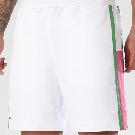 Lacoste - Short Jogging Diamanté Logo Brodé Crocodile Blanc Rose Vert