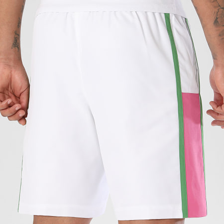 Lacoste - Short Jogging Diamanté Logo Brodé Crocodile Blanc Rose Vert