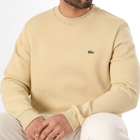 Lacoste - Sudadera Crewneck Classic Fit Logo Bordado Cocodrilo Beige