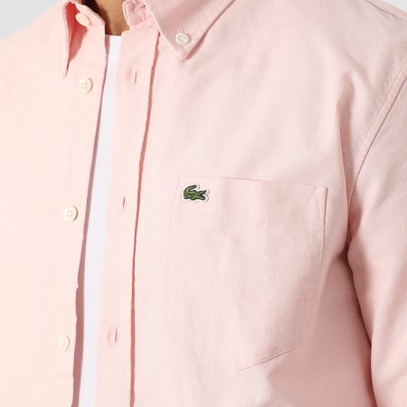 Lacoste - Camisa Manga Larga Bolsillo Logo Bordado Cocodrilo Regular Fit Rosa