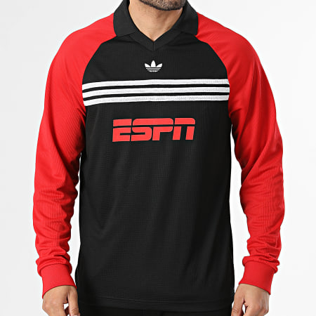 Adidas Originals - Polo Manches Longues Col V ESPN KE2137 Noir Rouge Blanc