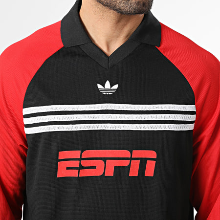 Adidas Originals - Polo Manches Longues Col V ESPN KE2137 Noir Rouge Blanc