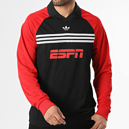 Adidas Originals - Polo Manches Longues Col V ESPN KE2137 Noir Rouge Blanc