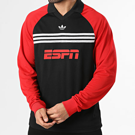 Adidas Originals - Polo Manches Longues Col V ESPN KE2137 Noir Rouge Blanc