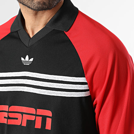 Adidas Originals - Polo Manches Longues Col V ESPN KE2137 Noir Rouge Blanc