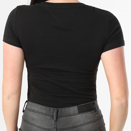 Tommy Jeans - Tee Shirt Col V Femme Slim 0458 Noir