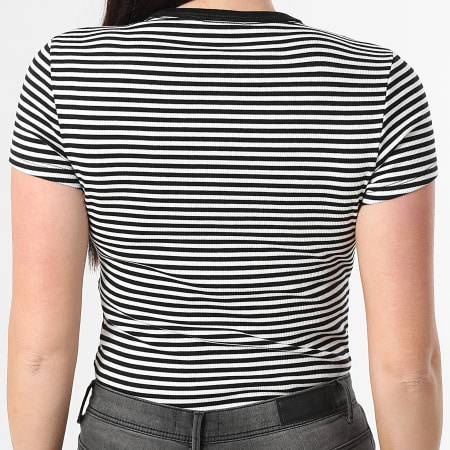 Tommy Jeans - Tee Shirt A Rayures Slim Femme Essential 7383 Noir Beige Clair