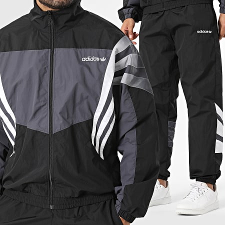 Adidas Originals - Ensemble De Survêtement A Bandes Santiago TT KS8326 KE3430 Noir Gris Anthracite