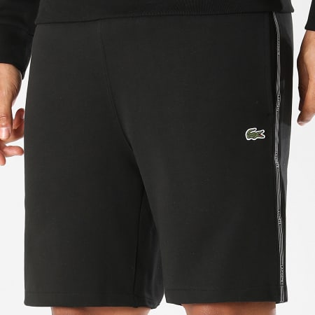 Lacoste - Short Jogging A Bandes Logo Brodé Crocodile Noir