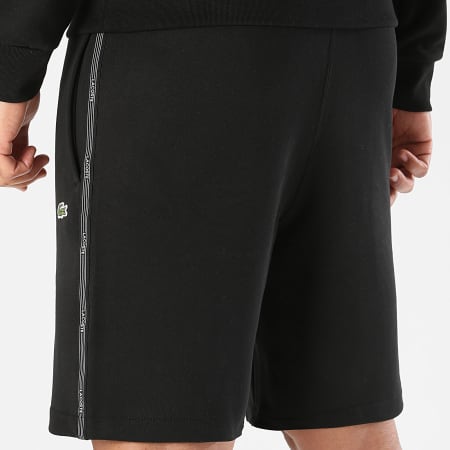 Lacoste - Short Jogging A Bandes Logo Brodé Crocodile Noir