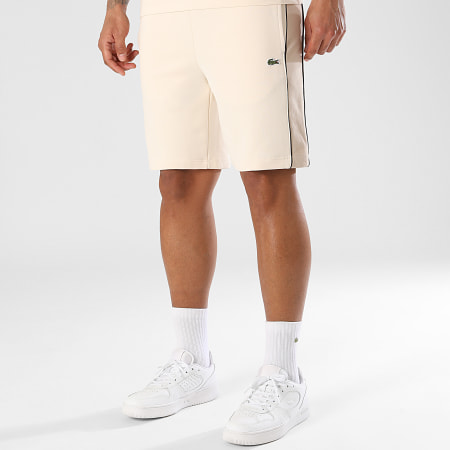 Lacoste - Short Jogging A Bandes Logo Brodé Crocodile Beige