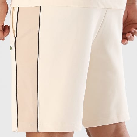 Lacoste - Short Jogging A Bandes Logo Brodé Crocodile Beige