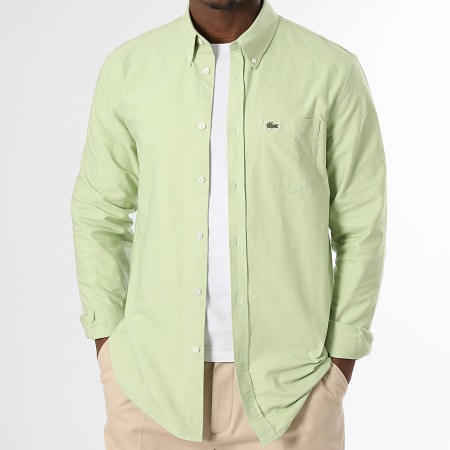 Lacoste - Camisa Manga Larga Bolsillo Logo Bordado Cocodrilo Regular Fit Verde Claro