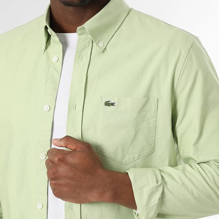 Lacoste - Camisa Manga Larga Bolsillo Logo Bordado Cocodrilo Regular Fit Verde Claro
