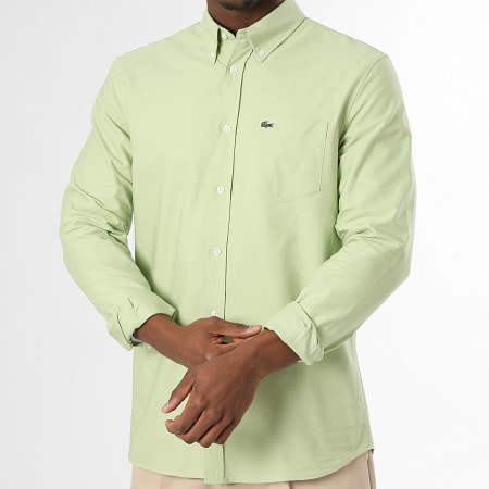 Lacoste - Camisa Manga Larga Bolsillo Logo Bordado Cocodrilo Regular Fit Verde Claro