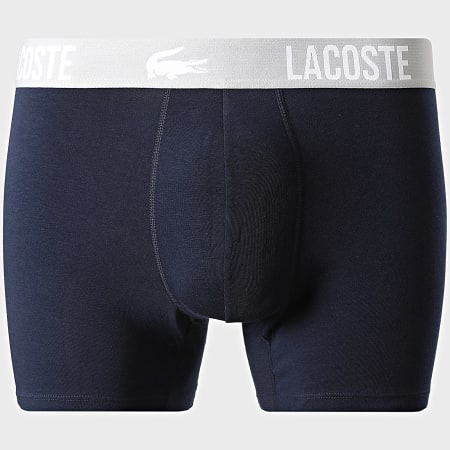 Lacoste - Lot De 5 Boxers Logo Crocodile Bleu Marine Gris Bleu Clair