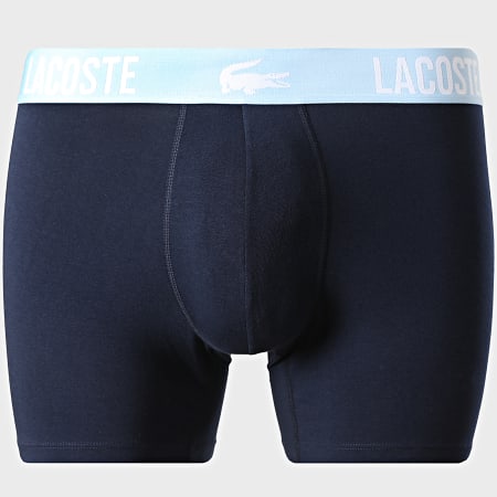 Lacoste - Lot De 5 Boxers Logo Crocodile Bleu Marine Gris Bleu Clair