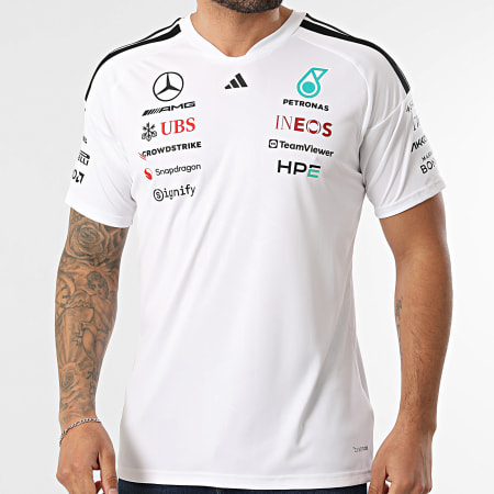 Adidas Sportswear - Maillot Col V A Bandes AMG Mercedes Jersey KF0160 Blanc