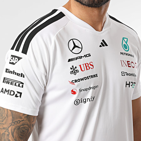 Adidas Sportswear - Maillot Col V A Bandes AMG Mercedes Jersey KF0160 Blanc