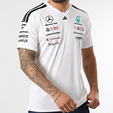 Adidas Sportswear - Maillot Col V A Bandes AMG Mercedes Jersey KF0160 Blanc