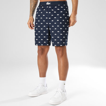 Lacoste - Short Jogging Logo Crocodile Imprimé Bleu Marine