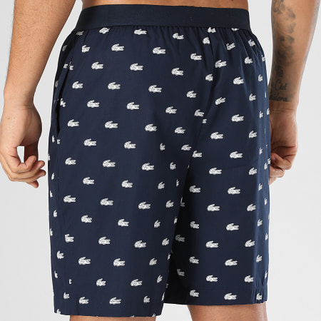 Lacoste - Short Jogging Logo Crocodile Imprimé Bleu Marine