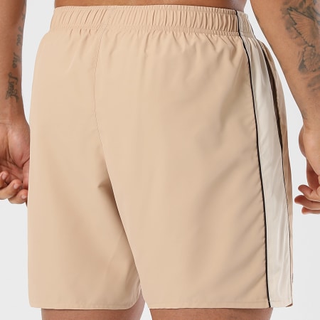 Lacoste - Short De Bain A Bandes Logo Brodé Crocodile Beige