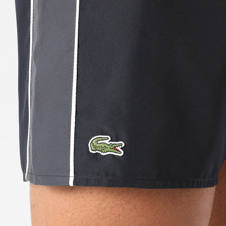 Lacoste - Short De Bain A Bandes Logo Brodé Crocodile Noir Gris