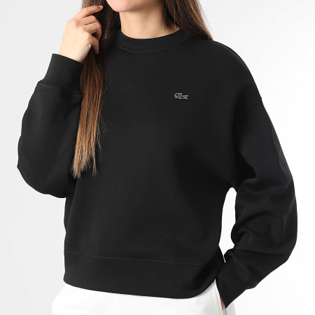 Lacoste - Sweat Crewneck Femme Logo Brodé Crocodile Ton Sur Ton Noir