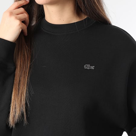 Lacoste - Sweat Crewneck Femme Logo Brodé Crocodile Ton Sur Ton Noir