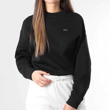 Lacoste - Sweat Crewneck Femme Logo Brodé Crocodile Ton Sur Ton Noir