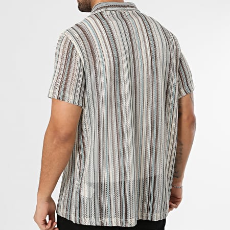 Deeluxe - Camisa Manga Corta A Rayas Loose Fit Luther T4359M Beige Marrón Azul Claro