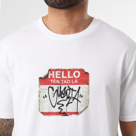Guerta - Tee Shirt Oversize Large Hello Tên Tao Là Blanc