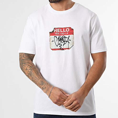 Guerta - Tee Shirt Oversize Large Hello Tên Tao Là Blanc