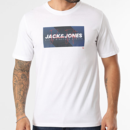 Jack And Jones - Lot De 4 Tee Shirts Cole Print Blanc Bleu Clair Bleu Marine Turquoise