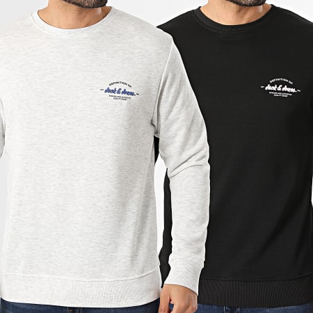 Jack And Jones - Lot De 2 Sweats Crewneck Brandon Noir Gris Chiné