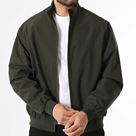 Jack And Jones - Veste Bomber Zippée Charge Stand Collar Vert Kaki