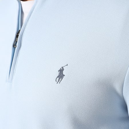 Polo Ralph Lauren - Sweat Col Zippé Original Player Ton Sur Ton Bleu Clair