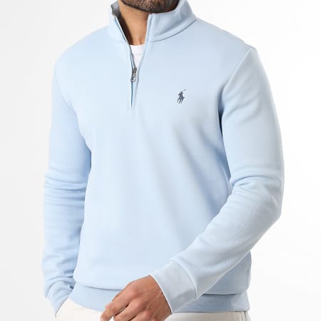 Polo Ralph Lauren - Sweat Col Zippé Original Player Ton Sur Ton Bleu Clair