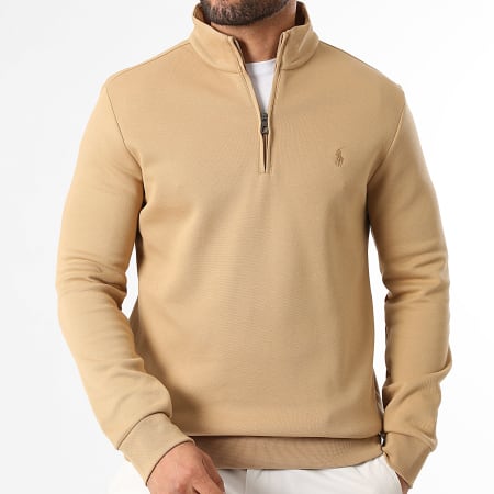 Polo Ralph Lauren - Sweat Col Zippé Original Player Ton Sur Ton Camel