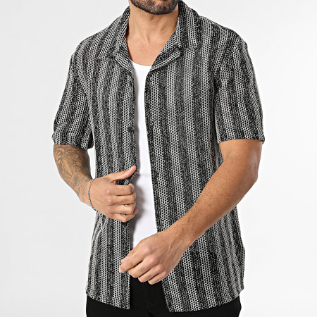 Teddy Smith - T-Shirt Korte Mouw Opengewerkt Gestreept Zeppelin 10718101D Zwart Wit