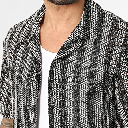 Teddy Smith - T-Shirt Korte Mouw Opengewerkt Gestreept Zeppelin 10718101D Zwart Wit