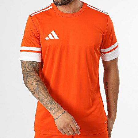 Adidas Sportswear - Ensemble Tee Shirt Et Short Jogging Squa 25 JC8674 JC8676 Orange Blanc