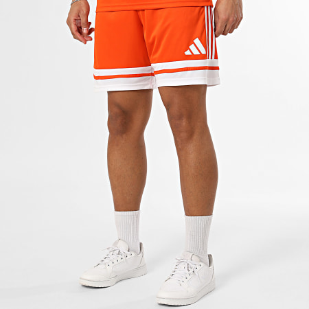 Adidas Sportswear - Ensemble Tee Shirt Et Short Jogging Squa 25 JC8674 JC8676 Orange Blanc