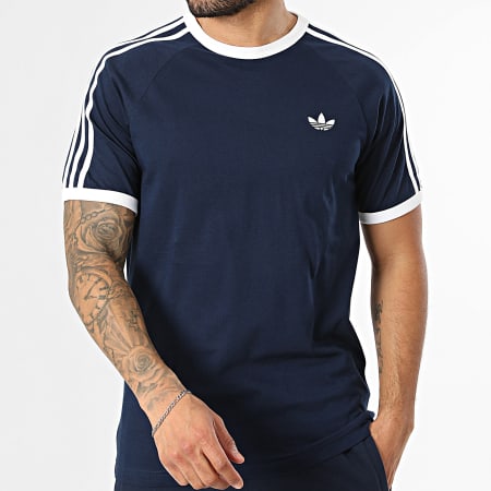 Adidas Originals - Ensemble Tee Shirt Et Short Jogging A Bandes 3 Stripes KE3536 KE3565 Bleu Marine Blanc