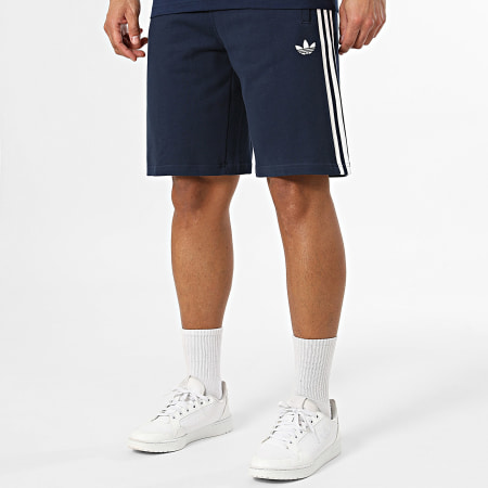 Adidas Originals - Ensemble Tee Shirt Et Short Jogging A Bandes 3 Stripes KE3536 KE3565 Bleu Marine Blanc