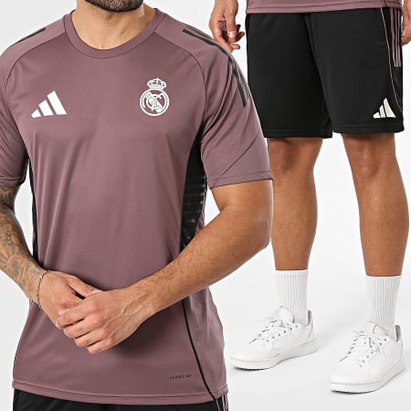 Adidas Sportswear - Ensemble Maillot De Foot Et Short Jogging A Bandes Real Madrid JZ9009 JZ9013 Violet Noir