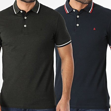 Jack And Jones - Lot De 2 Polos Manches Courtes Paulos Bleu Marine Vert Kaki Chiné